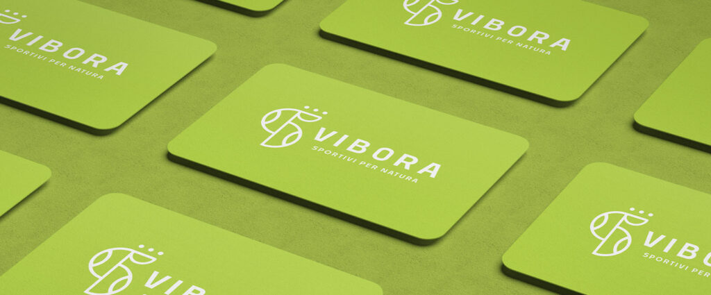 Mock up biglietti da visiva Vibora, colore verde, logotipo Vibora
